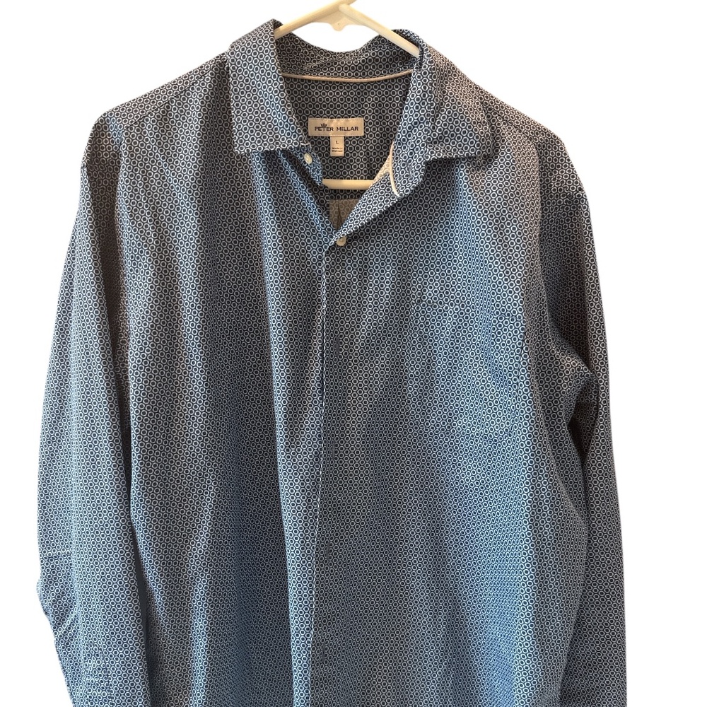 Peter Millar Shirt Mens Large Blue Patterned Dress‎ 100% Office Work Button Down